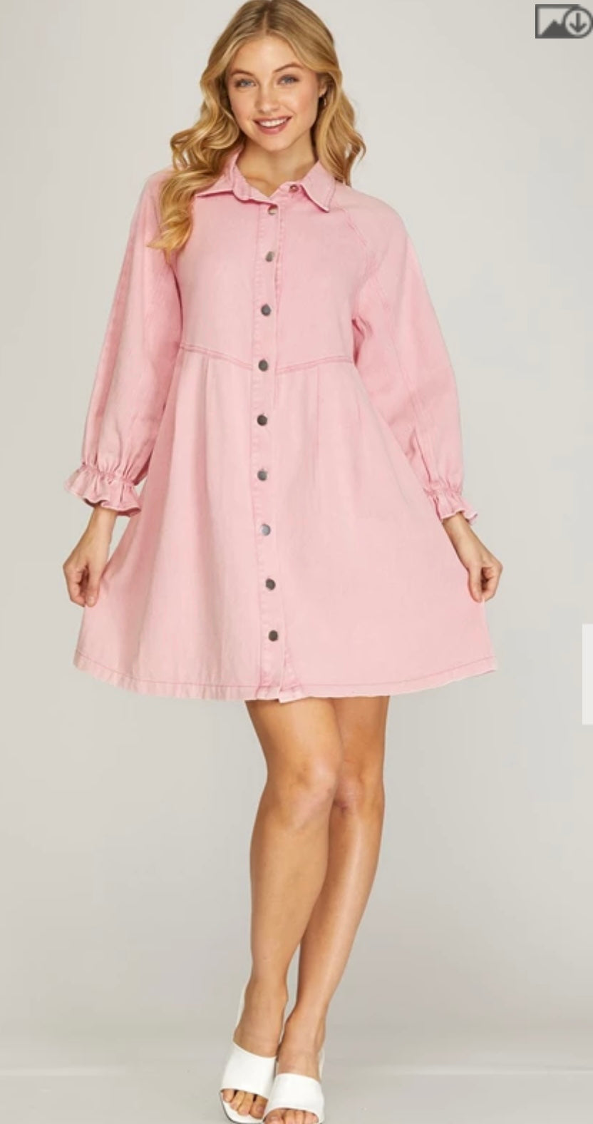 Pink Denim Babydoll Dress