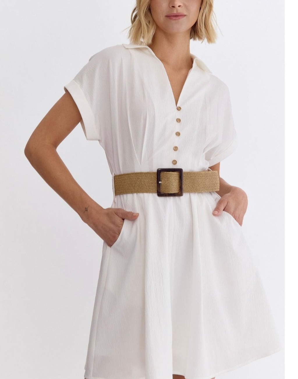 Short Sleeve Mini Dress with Belt