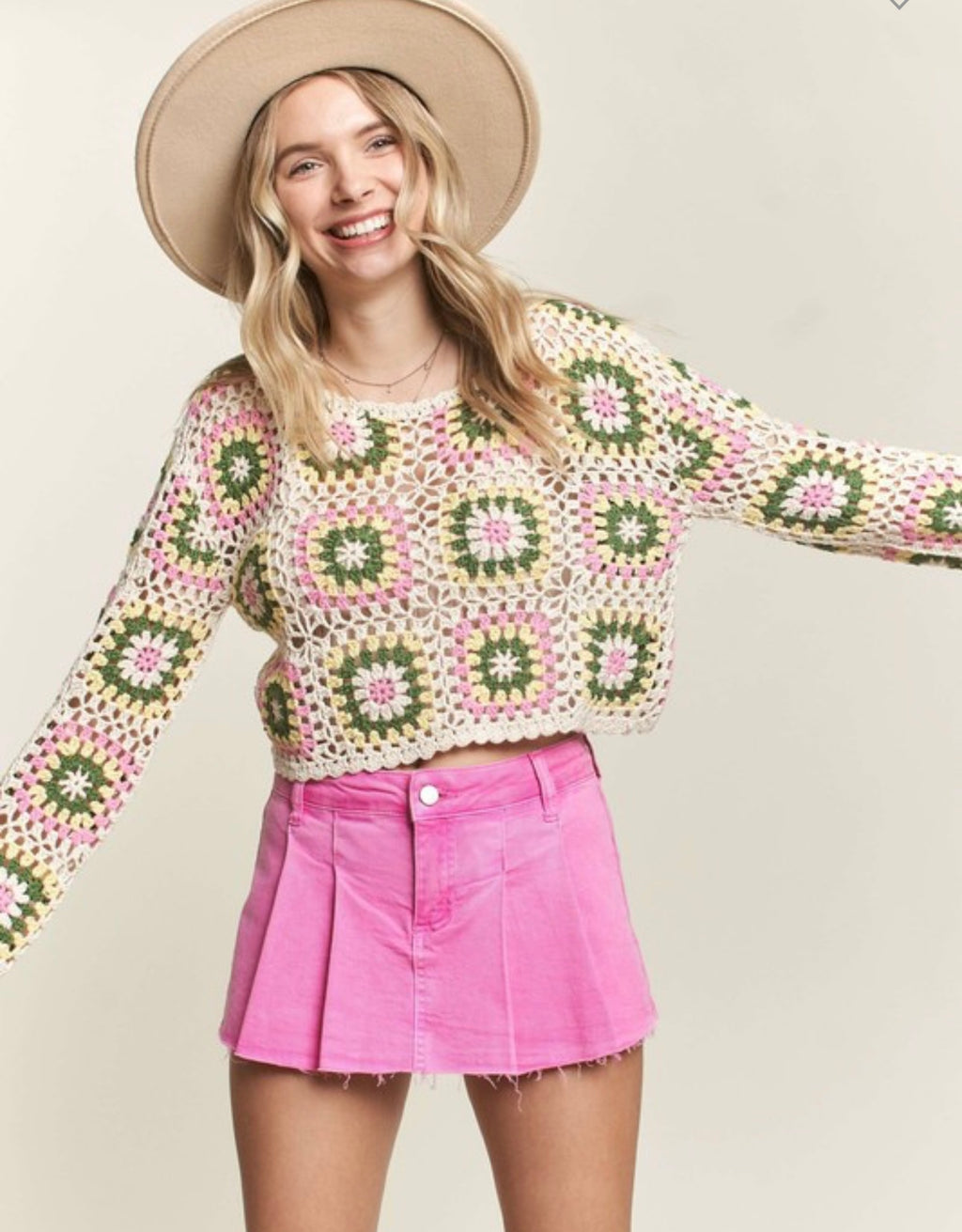 Green/Pink Crochet Top