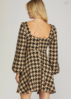 Black/Taupe Houndstooth Dress