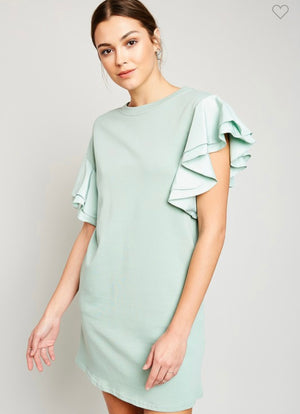 Mint Ruffle Sleeve Dress