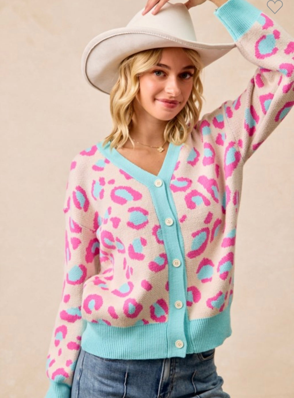 Mint Pink Leopard Cardigan
