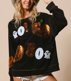 Sequin Boo Pullover