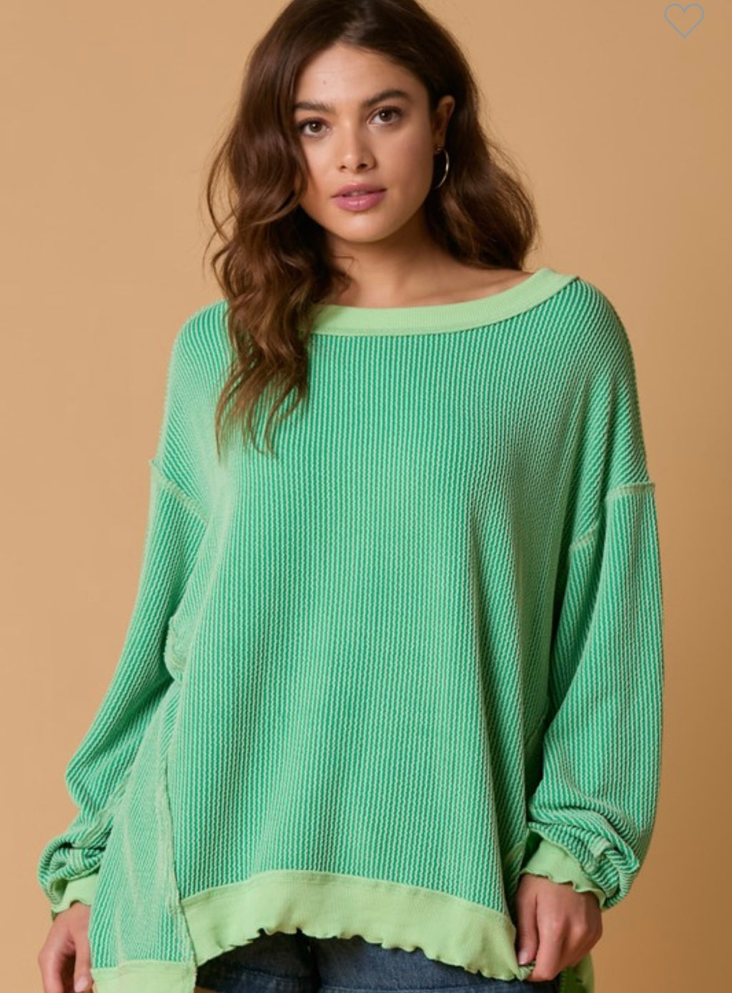 Green Ribbed Oversized Pullover