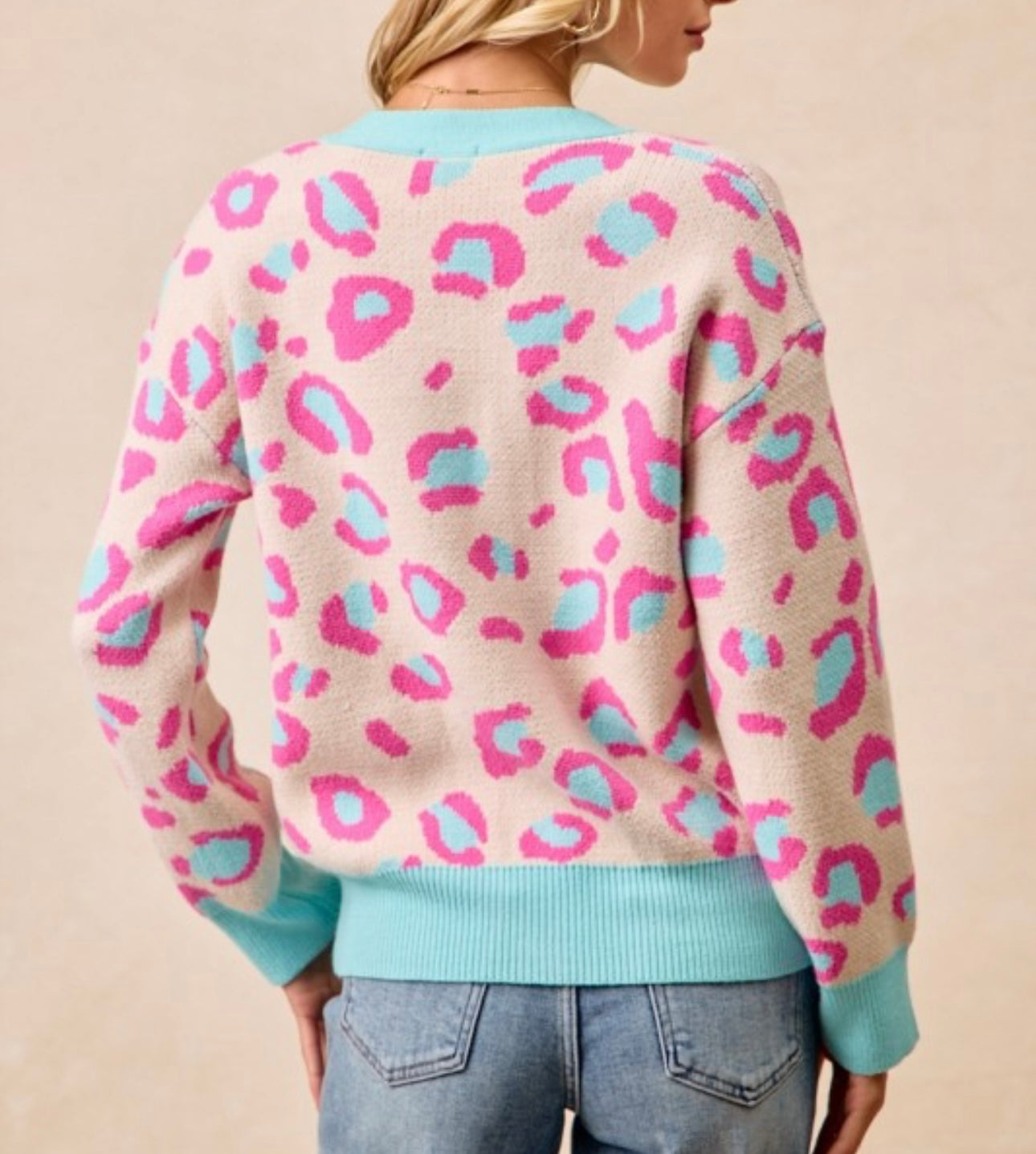 Mint Pink Leopard Cardigan