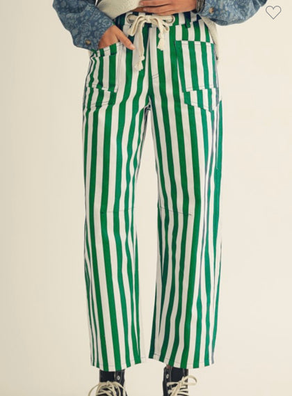 Green / White Striped Pants