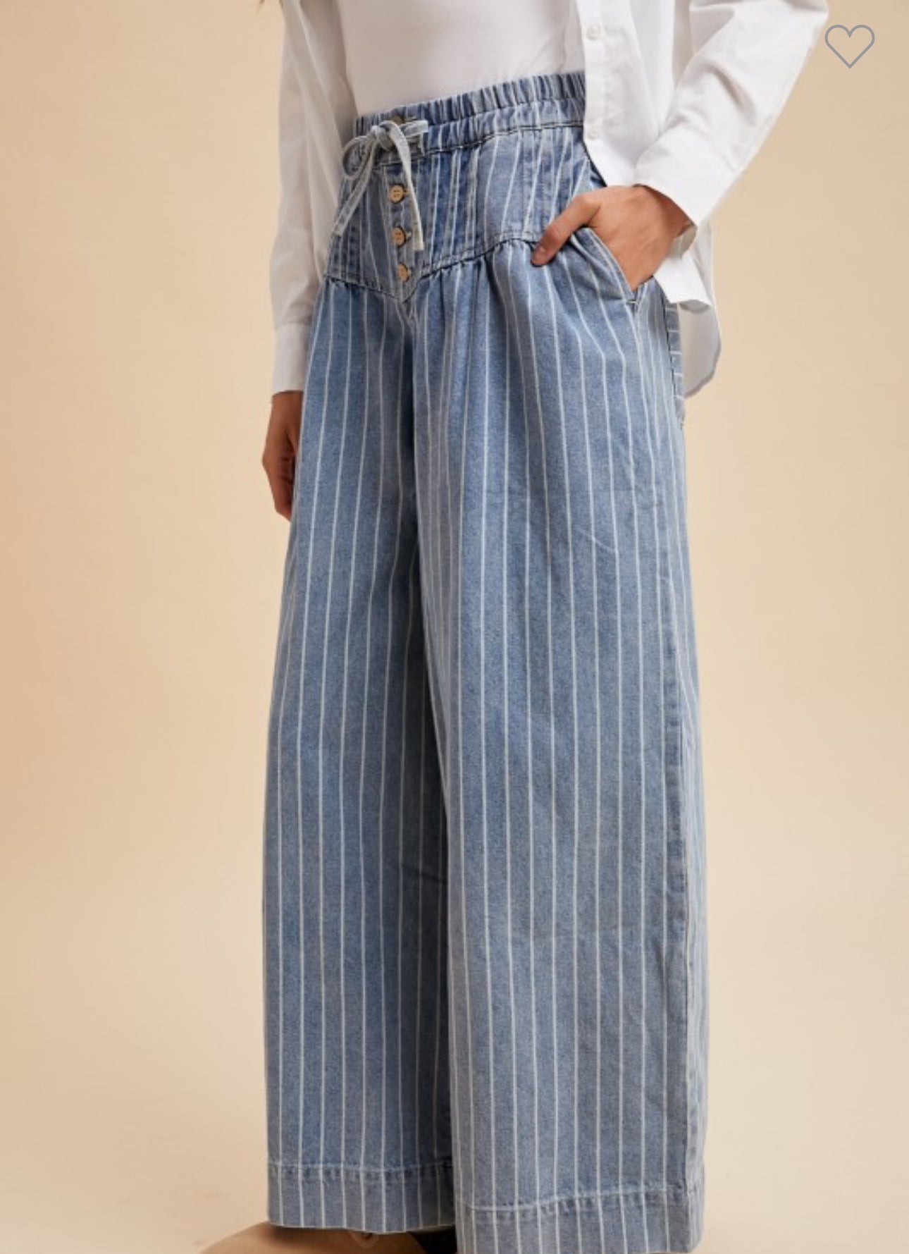 Striped Denim Pintuck Wide Leg Pants