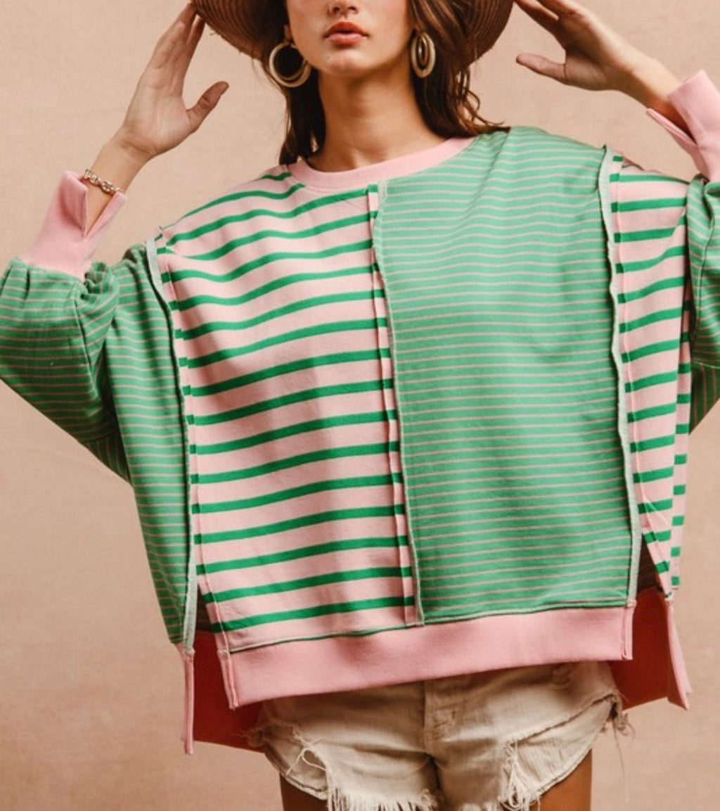 Mint/Pink Oversized Pullover