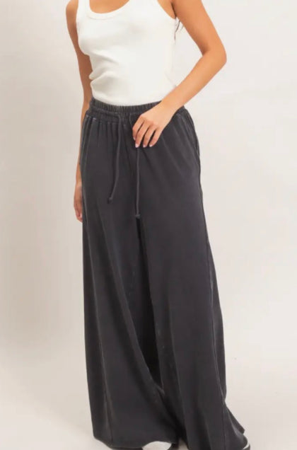 Black Elastic Waist Wide Leg Pants