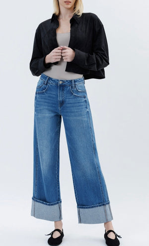 Vervet Wide Leg Cuffed Denim