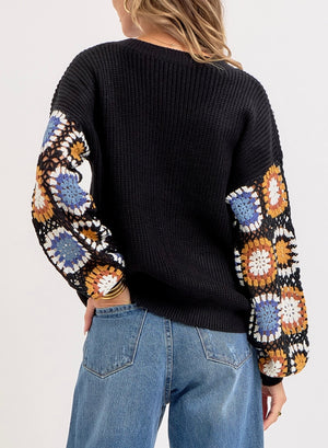 Granny Square Crochet Sleeve Sweater