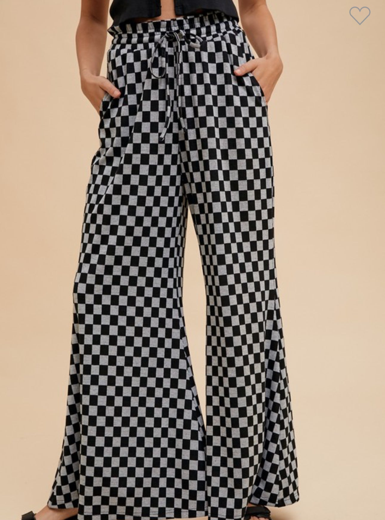 Black & Gray Checkered Flare Pants