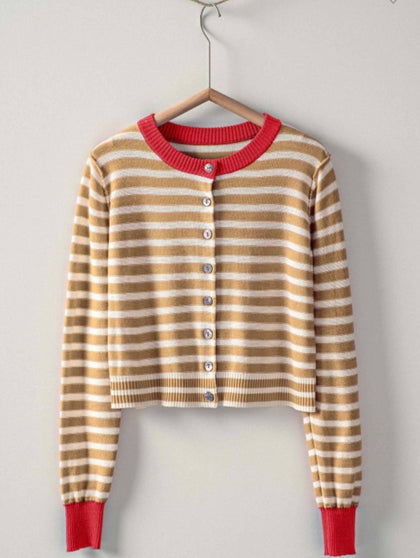 Taupe/Red Striped Cardigan