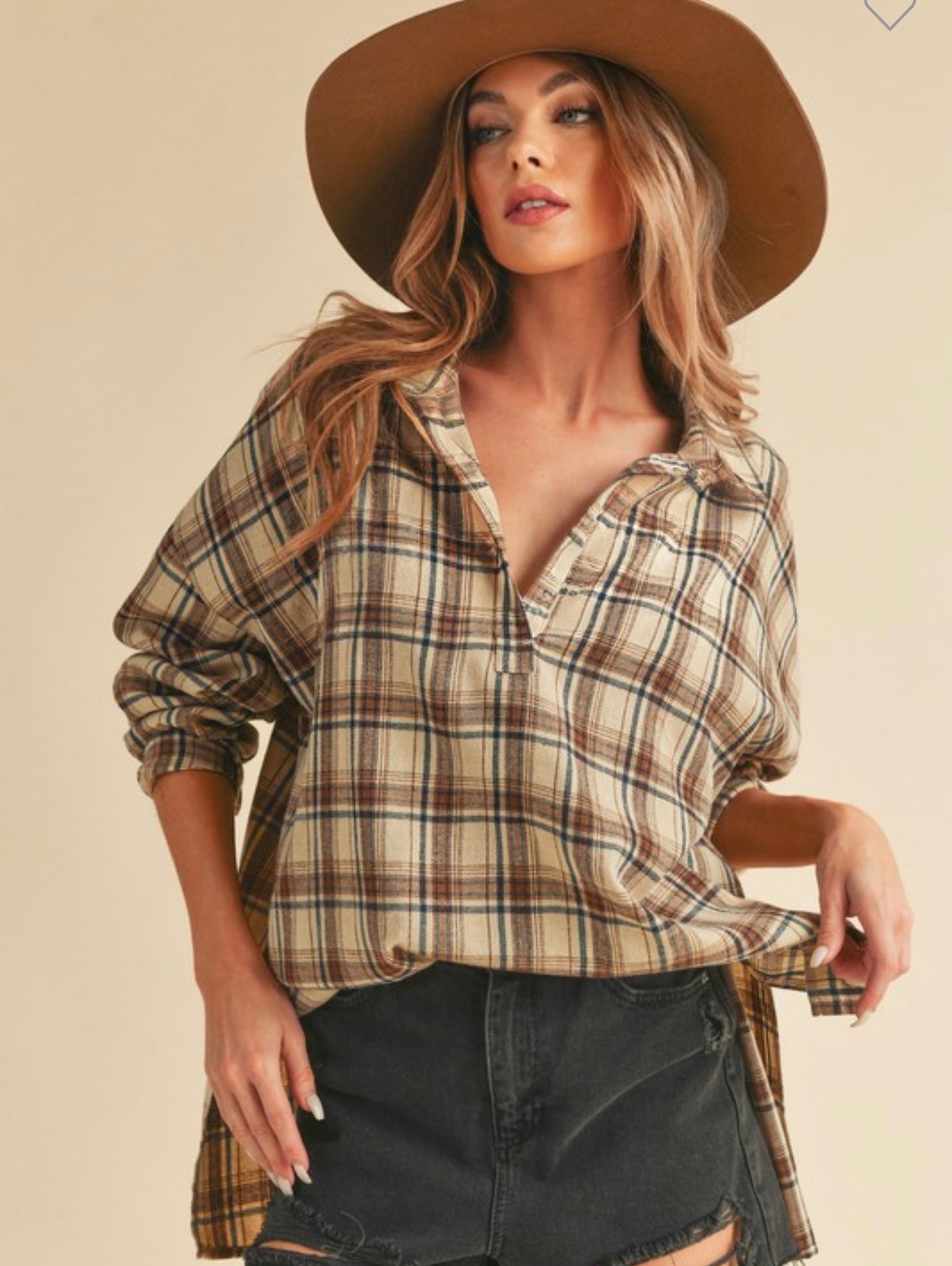 Taupe/Black Plaid Tunic