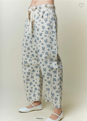 Blue Ditsy Floral Barrel Leg Jeans