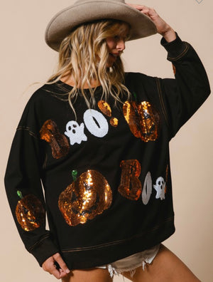 Sequin Boo Pullover