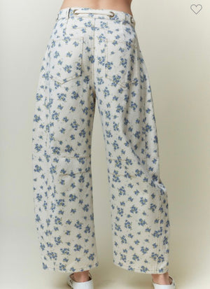Blue Ditsy Floral Barrel Leg Jeans