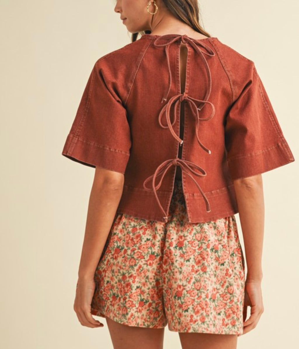 Rust Denim Tie Back Top