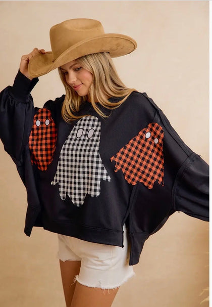 Mixed Gingham Ghost Pullover