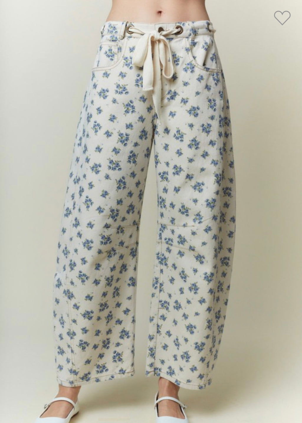 Blue Ditsy Floral Barrel Leg Jeans