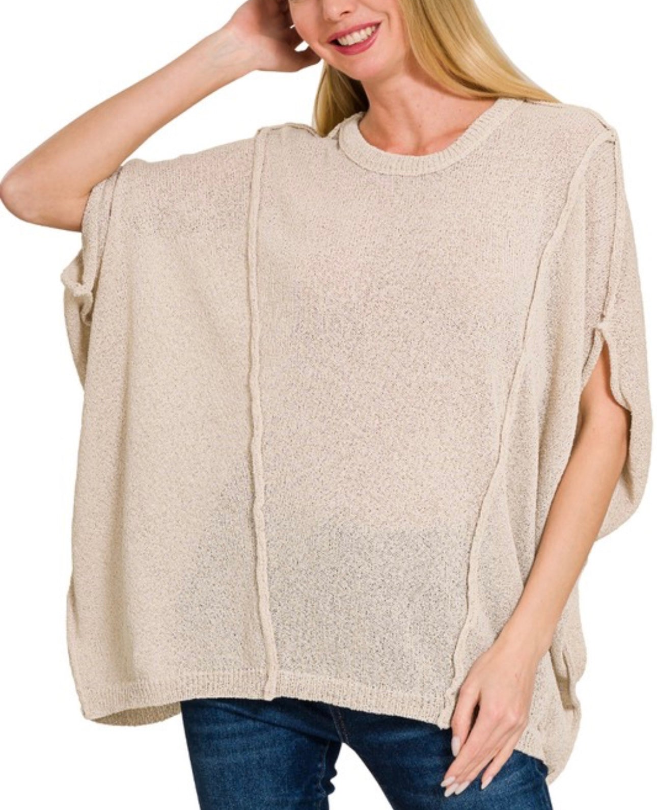 Taupe Knit Poncho Tunic