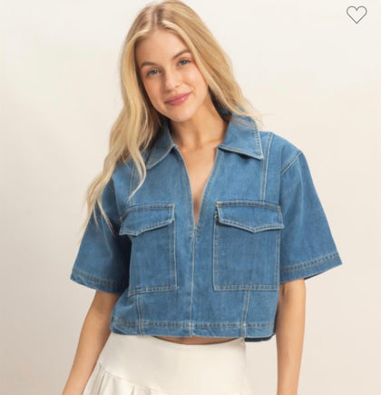 Collared Denim Top