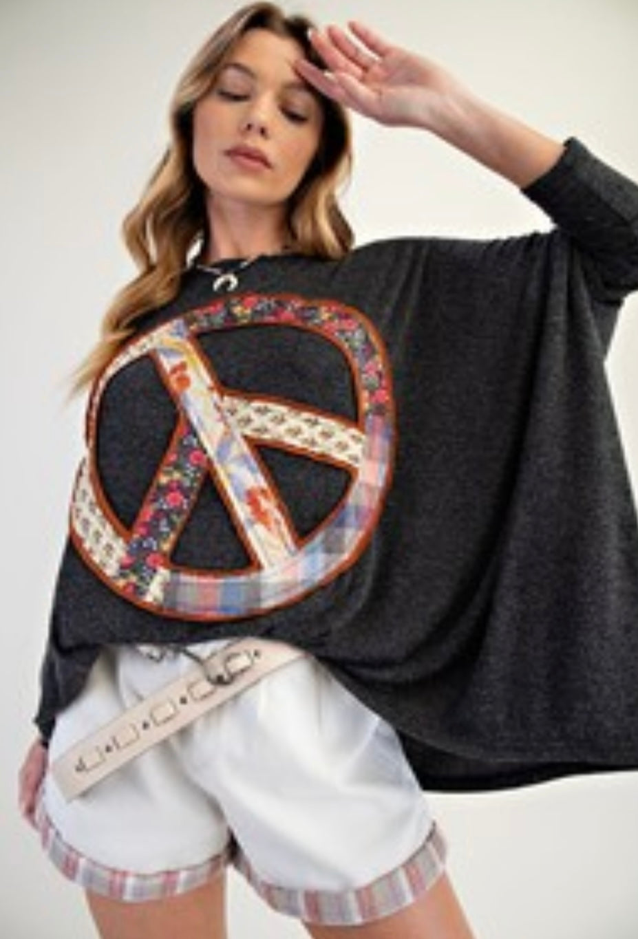 Charcoal Oversized Peace Top