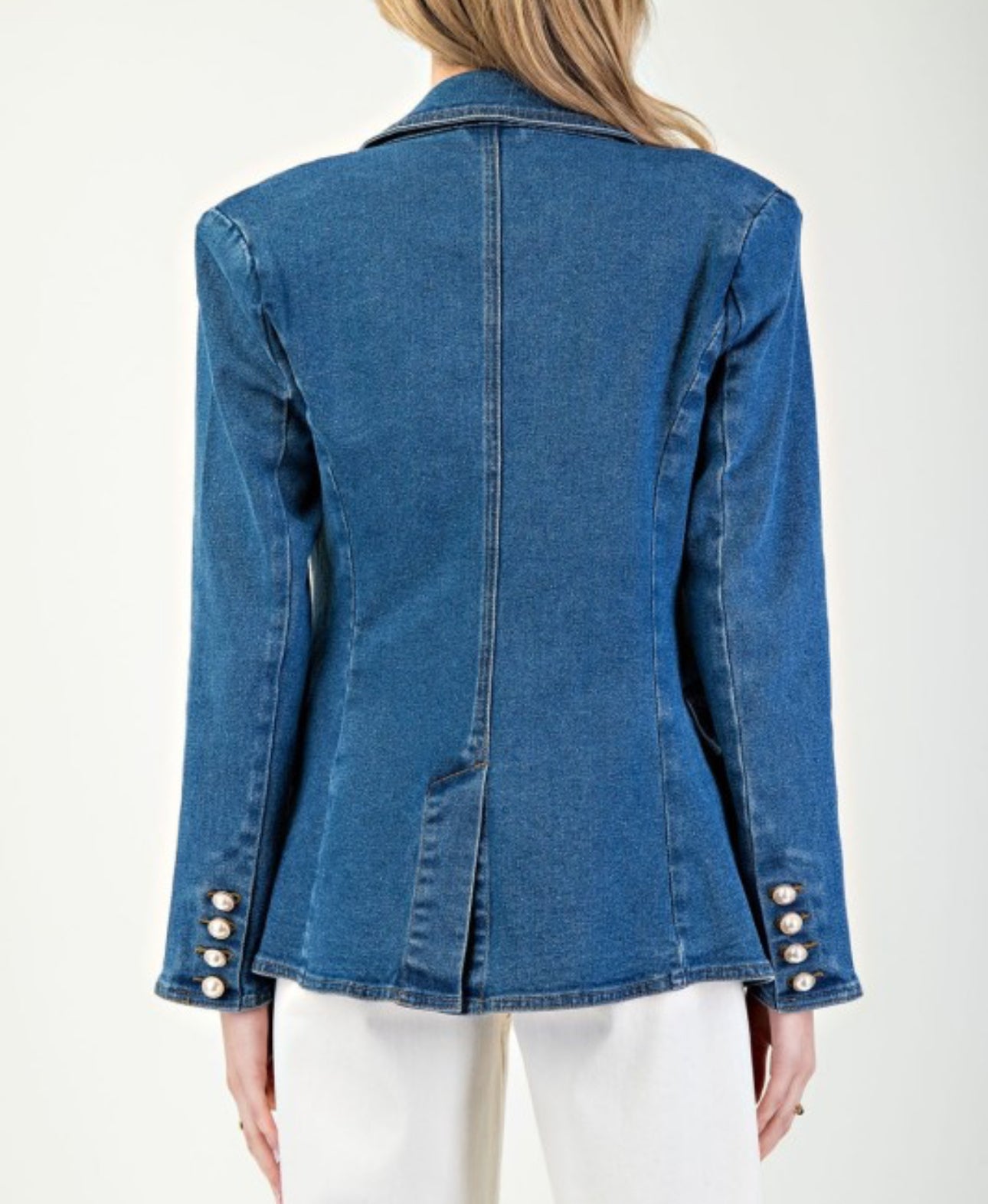 Denim Blazer with Pearl Buttons