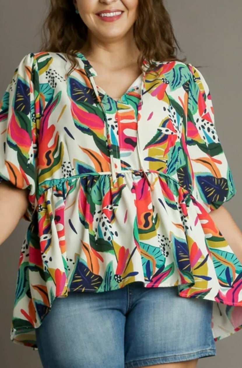 Tropical Peplum Top