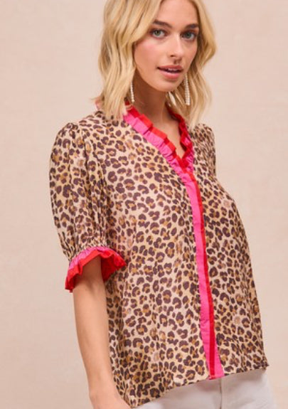 Leopard Ruffle Neck Top