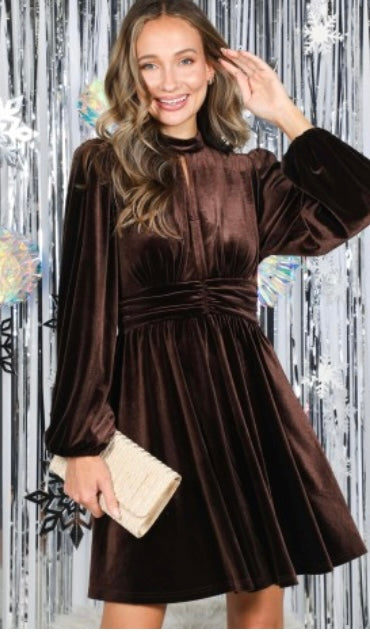 Burgundy Fit & Flare Velvet Dress