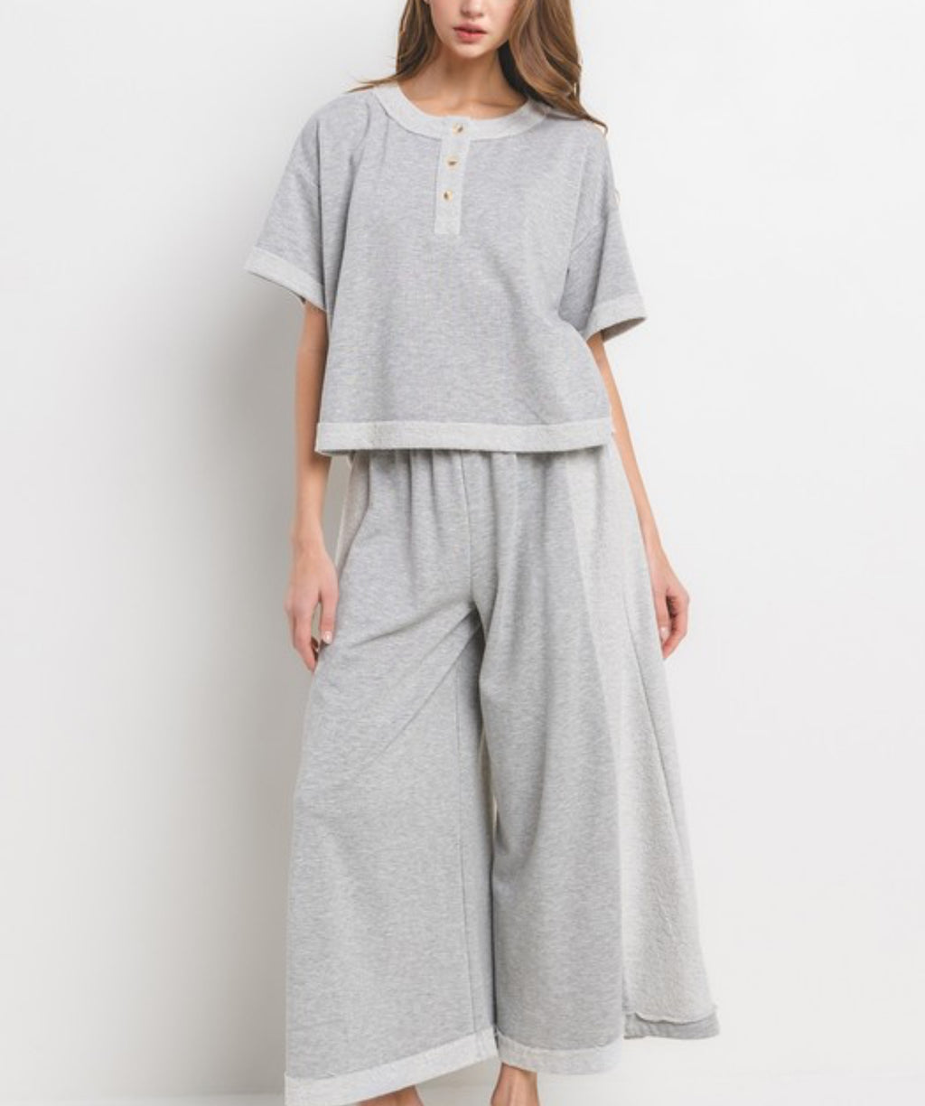 Gray Two Tone Wide Leg Sweat Set