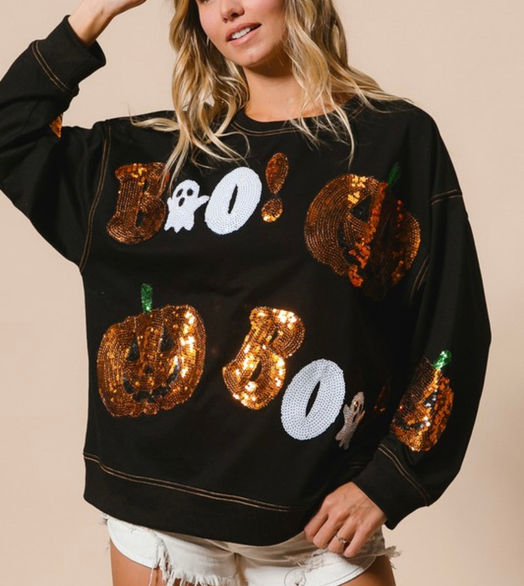 Sequin Boo Pullover