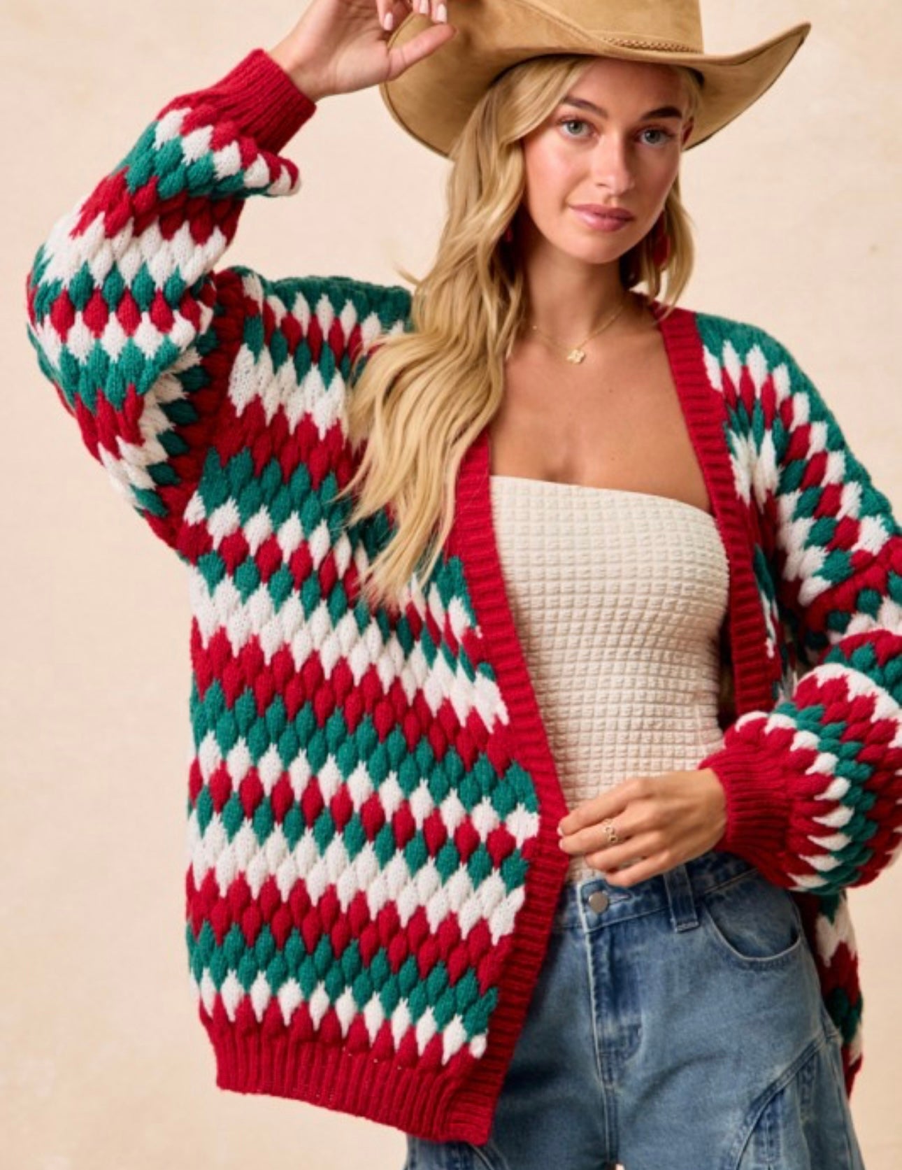 Red/Green Crochet Cardigan