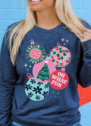 Navy Oh What Fun Long Sleeve