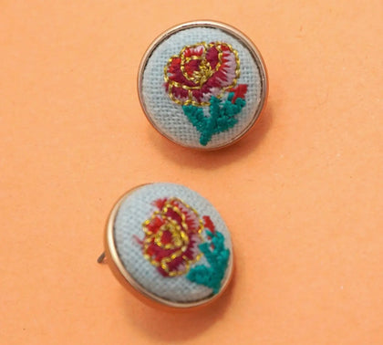 Blue Floral Stitched Stud
