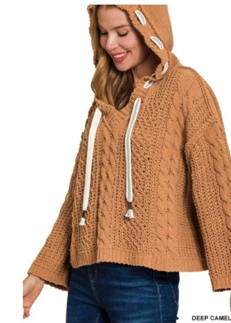 Hooded Cable Knit Sweater (2 colors)