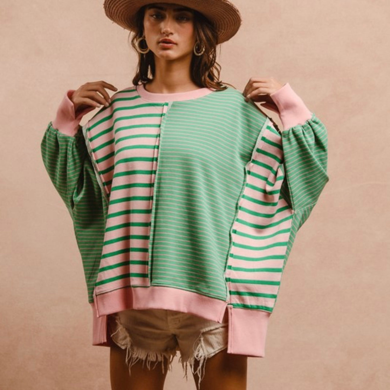 Mint/Pink Oversized Pullover