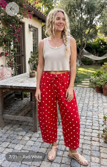 Red Polka Dot Barrel Pants