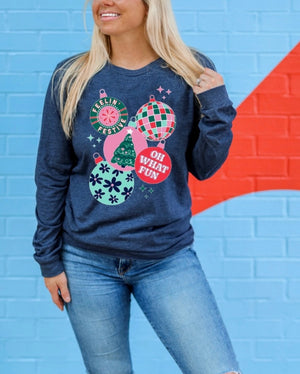 Navy Oh What Fun Long Sleeve