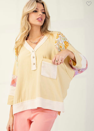 Yellow Coral Mixed Media Top