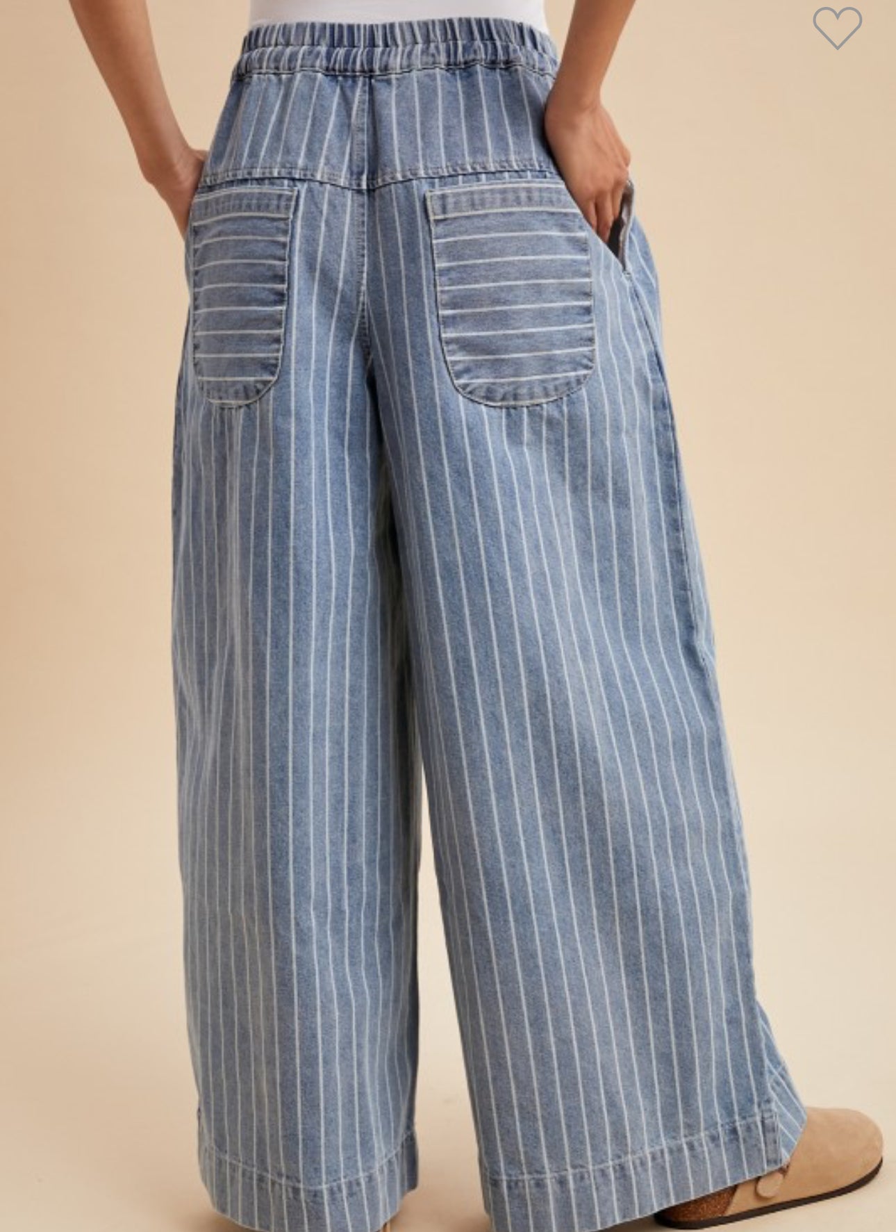 Striped Denim Pintuck Wide Leg Pants