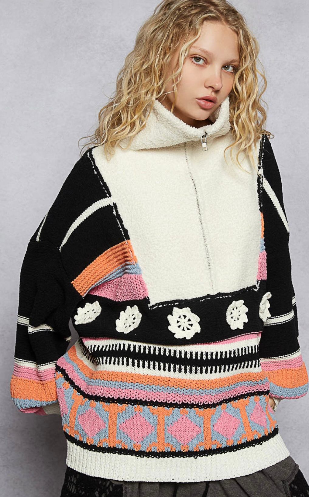 Embroidered Fleece Oversized Sweater