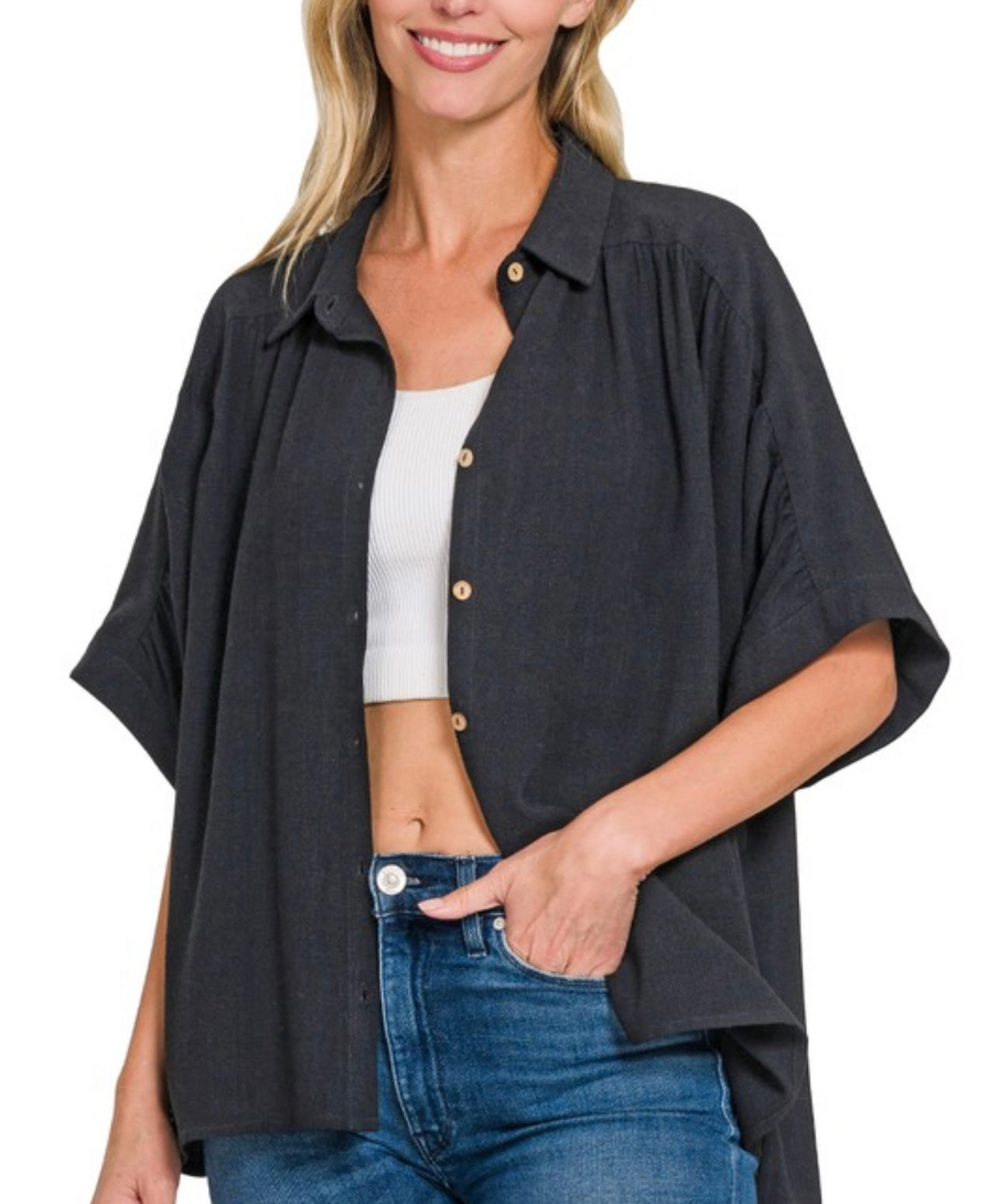 Black Button Up Top