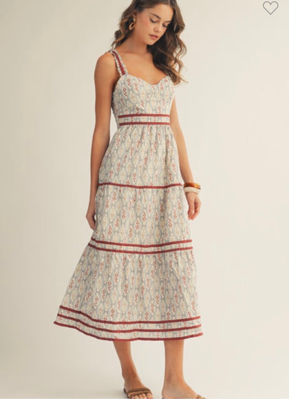 Blue/Red Floral Midi Dress