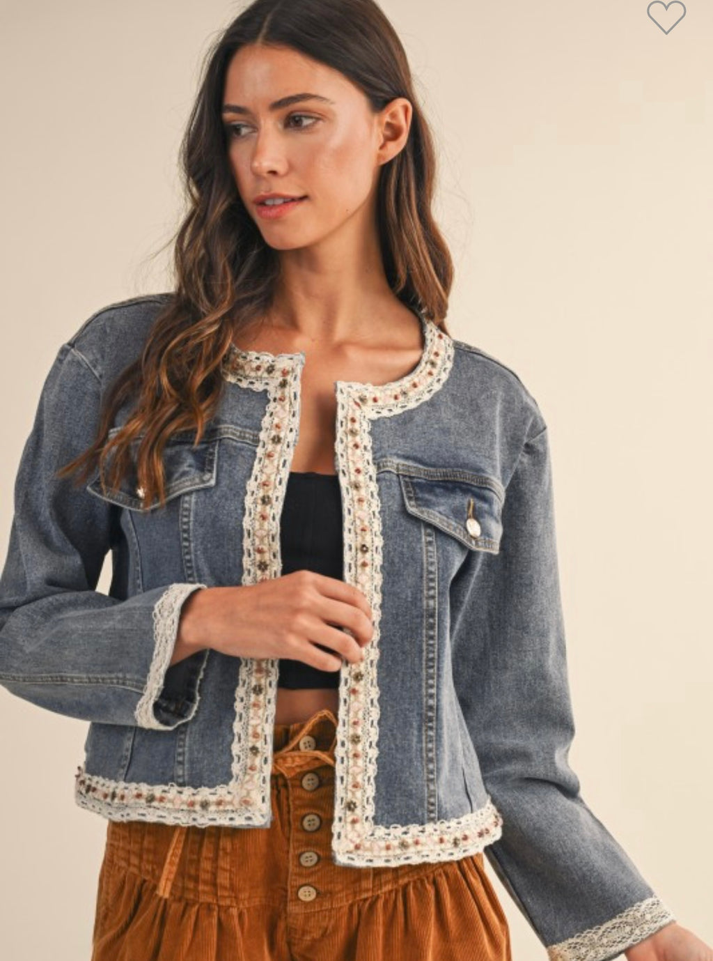 Crochet Trim Denim Jacket