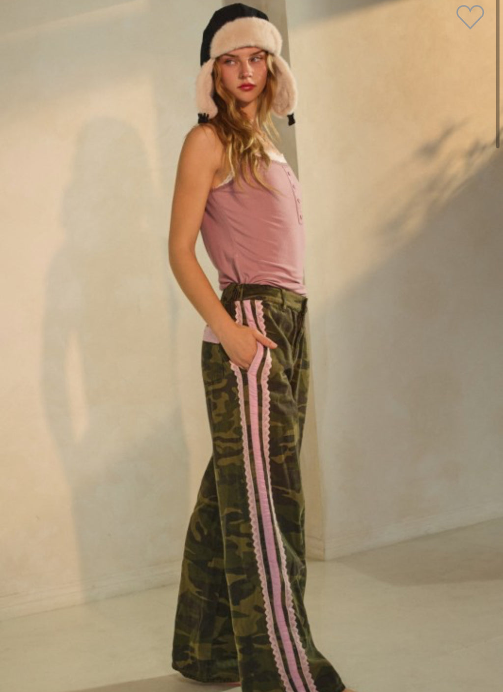 Washed Camo Pants with Pink Trim
