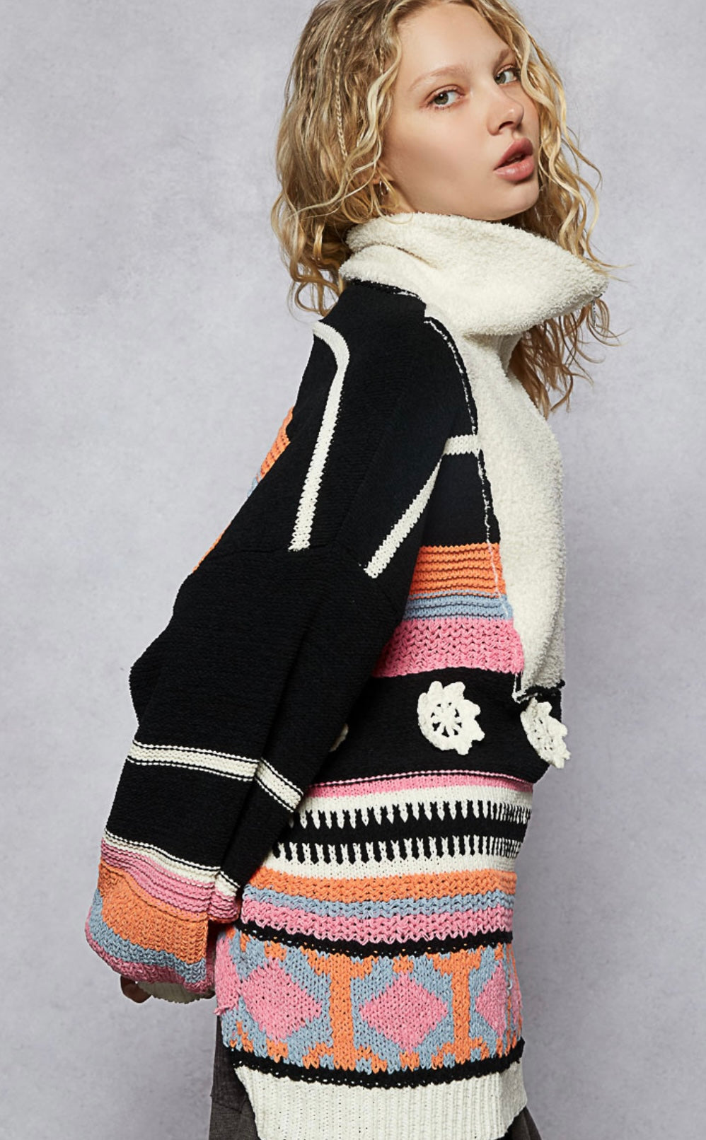 Embroidered Fleece Oversized Sweater
