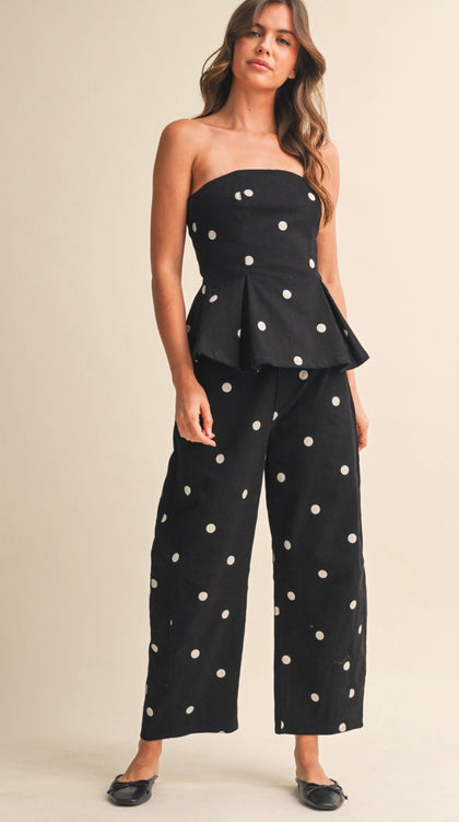 Black/White Polka Dot Peplum Set