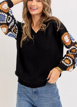 Granny Square Crochet Sleeve Sweater